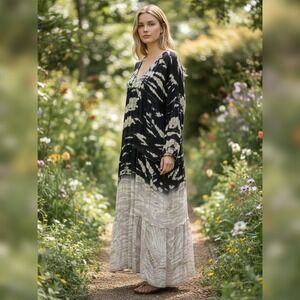 Young Fabulous & Broke Women's Boho Tie-dye Tiered Ruffle With Slip Dress Small